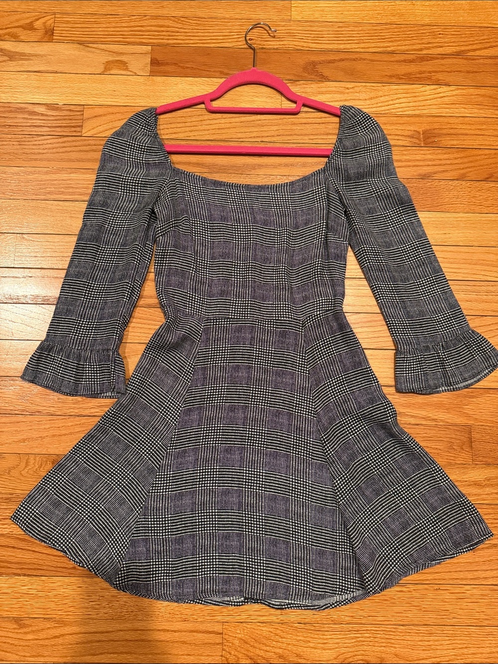 Reformation Glen Plaid Puff Sleeve Mini Dress Size 2 Black & White